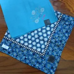 ❤ANNA SUI 青色 スカーフ 幾何学模様⭐ブルー刺繍2枚❤のサムネイル