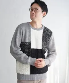 ikka イッカ Mサイズ ブロックスメランジJQニット メンズ 新品未使用