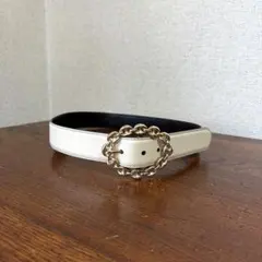 GUCCI Chain Link Buckle Belt WHITE GOLD