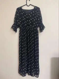 NICE CLAUP 花柄 ブラック ロングワンピース