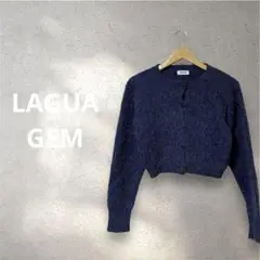 【トレンド】ラグアジェム シャギーニットカーディガン クロップド丈 ブルー F