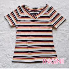 INGNI イング★Vネック リブカットソー 半袖　マルチカラーボーダーM ★のサムネイル