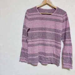 TIME & TRU 【M】 ピンク ストライプ 長袖Tシャツ ボーダー