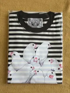 M】ヒグチユウコ ボリス雑貨店 しましまとりあたま 桜文鳥 Tシャツ
