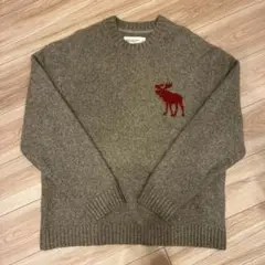 アバクロンビー&フィッチ ウール混 ロゴ刺繍 ニット グレー XL