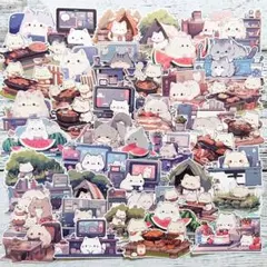 【№650】ネコちゃんの生活 ５３枚 フレークシール アニマル