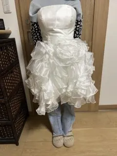 ウェディングドレス　ドレス　ミニ丈　ホワイト　二次会　ウェディングフォト
