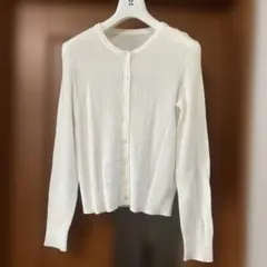 ホワイトリブ編み長袖カーディガン