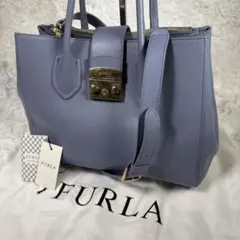 フルラ ２WAY ハンドバッグ メトロポリス ブルー 保管袋 タグ付きのサムネイル
