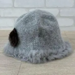 ファー付きバケットハット ライトグレー