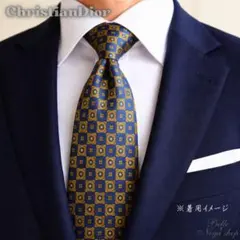 Christian Dior 小紋柄 ネクタイ ネイビー ゴールド シルク