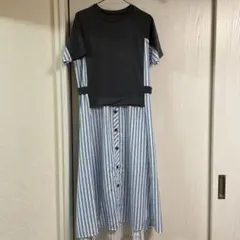 ストライプ 半袖シャツワンピース Sサイズ