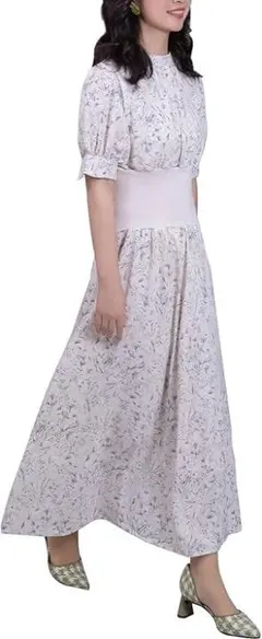 花柄シフォンワンピース　ロング Aライン　サイズL