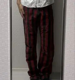 291295＝HOMME 赤チェックパンツ　L
