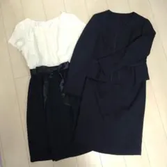 【期間限定お値下げ】セレモニースーツ 3点セット ホワイト ネイビー レディース