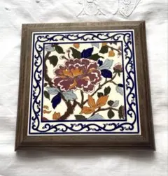 GIEN ジアン　タイル　牡丹　鍋敷き　トリペット　フランスアンティーク GIEN ジアン タイル 牡丹 鍋敷き トリペット フランスアンティーク