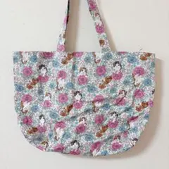 【SALE】ハンドメイド　大きめ　エコバッグ　トートバッグ　猫柄　花柄