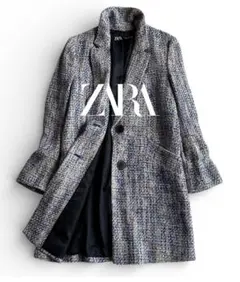 ZARAザラ 春 スプリングミックスツイード チェスターコート ブルー系