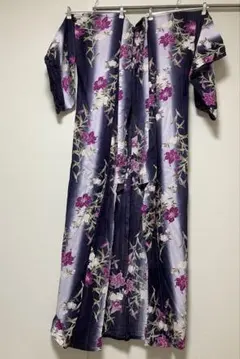 浴衣単品 紺色地 百合柄 グラデーション