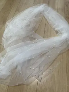 パール付きホワイトチュール生地　テーブルクロス