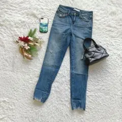 ザラ デニムパンツ ジーパン ジーンズ ダメージ加工 S ストレッチ カジュアル