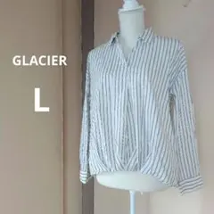 ストライプ長袖シャツ 綿混 ホワイト＆ブルー系