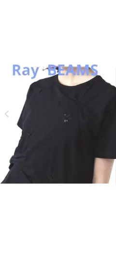 レイビームス　アシンメトリー　ビジュー付きTシャツ ブラック