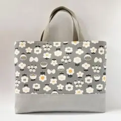ちょっと大きめ　レッスンバッグ　グレー＆ライトグレー　北欧　花柄　トートバッグ