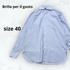 Brilla per il gusto シャツ 長袖 細ストライプ×ドット柄 L