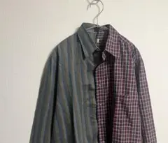 古着　バイカラー　チェックシャツ　 ネルシャツ 長袖 柄シャツ