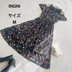 INGNI イング 肩あき花柄ロングワンピース M レース シフォン