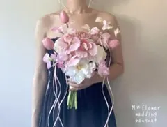 ♡ピンク系♡ウェディングブーケ 造花ブーケ リボン 胡蝶蘭 チューリップ