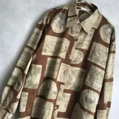 古着 シャツ 古着シャツ レトロ ペインティング 総柄シャツ 柄シャツ 長袖