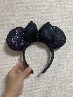 ディズニー カチューシャ 黒と紫のラメ