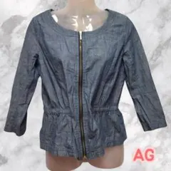 【AG by aquagirl】7分袖 ノーカラー デニムジャケット インディゴ