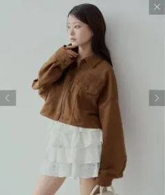 【美品】CHICO 胸ロゴショート丈スエードジップブルゾン ブラウン