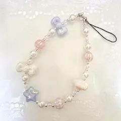 イエロー×クマさんとリボンと月のビーズストラップ No.030