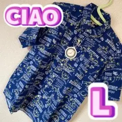 CIAO シャツ　トップス　メンズ　L 恐竜　チャオ　総柄　ポロシャツ　紺色のサムネイル