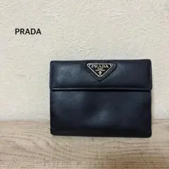 PRADA プラダ 三つ折財布 3角ロゴプレート ブラック サフィアーノ レザー