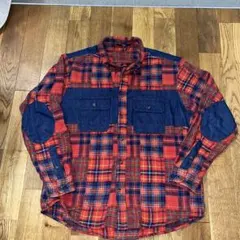 vital チェック柄長袖シャツ 肘当て付き