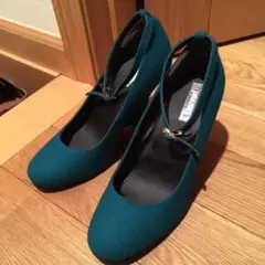 フェルトウェッジパンプス新品同様グリーン23.5