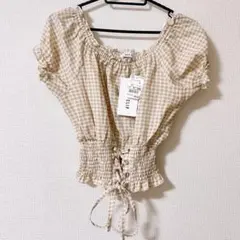 Avail ギンガムシャーリングブラウス ベージュ M