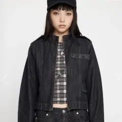 LAGUA GEM stand neck zip デニムジャケット 黒