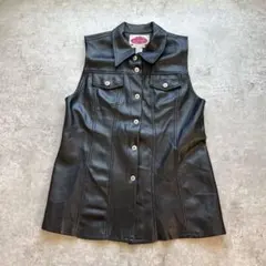 レザーベスト ジレ 黒 フェイクレザー Y2K パンク ロック レディース 古着