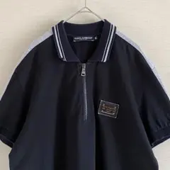 DOLCE&GABBANA メタルプレート　ロゴ　ポロシャツ　ハーフジップ　黒のサムネイル