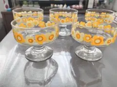昭和レトロな脚付き浅型デザートグラス5点