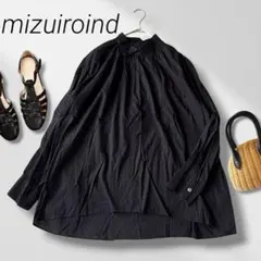 mizuiro ind ミズイロインド プリーツカラー 半袖ブラウス ブラック