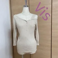 Vis オフショルダーリブ編み長袖トップス