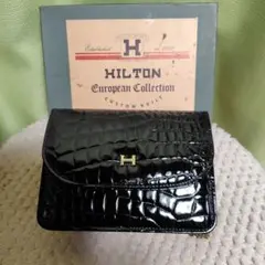 HILTON クロコダイル風 ブラックショルダーバッグ