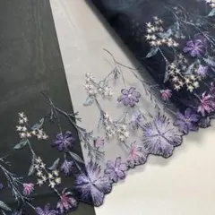 カラフル✧︎.*パープル系お花刺繍チュールレース　銀糸入り　1m　N-442